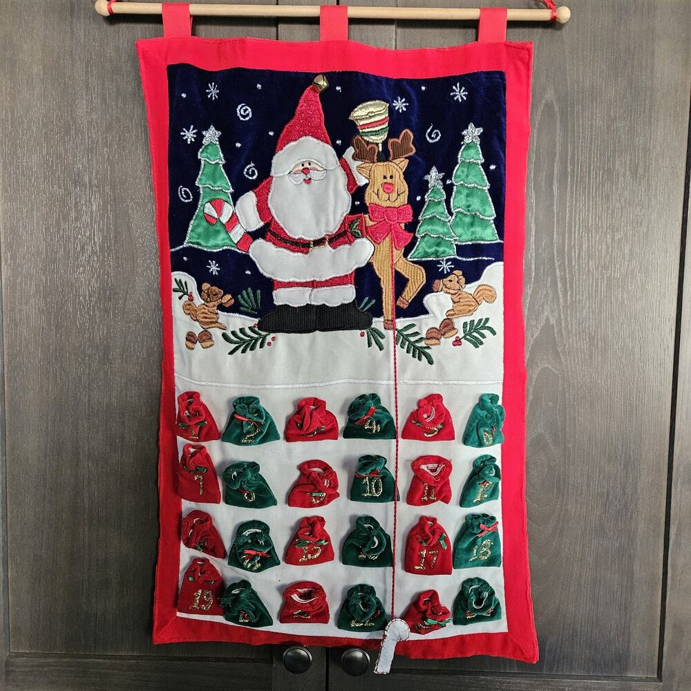 Vintage Christmas Advent Calendar Countdown Santa Holiday Fabric 24 Day‎ Pockets